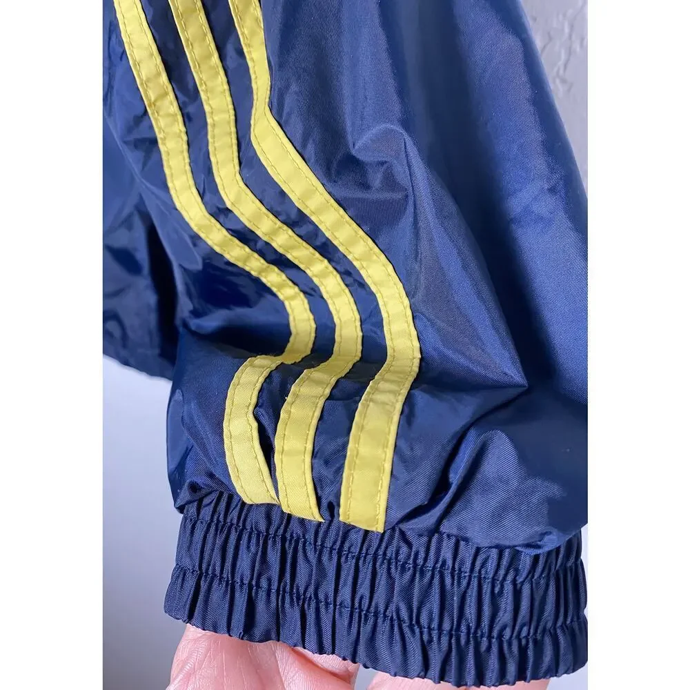 Adidas Men's Blue Windbreaker Jacket Gold Notre Dame Letters/Stripes‎ ND Patch